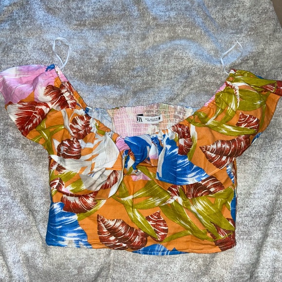 Zara Multicolored Tropical print crop top Size M - Picture 5 of 7